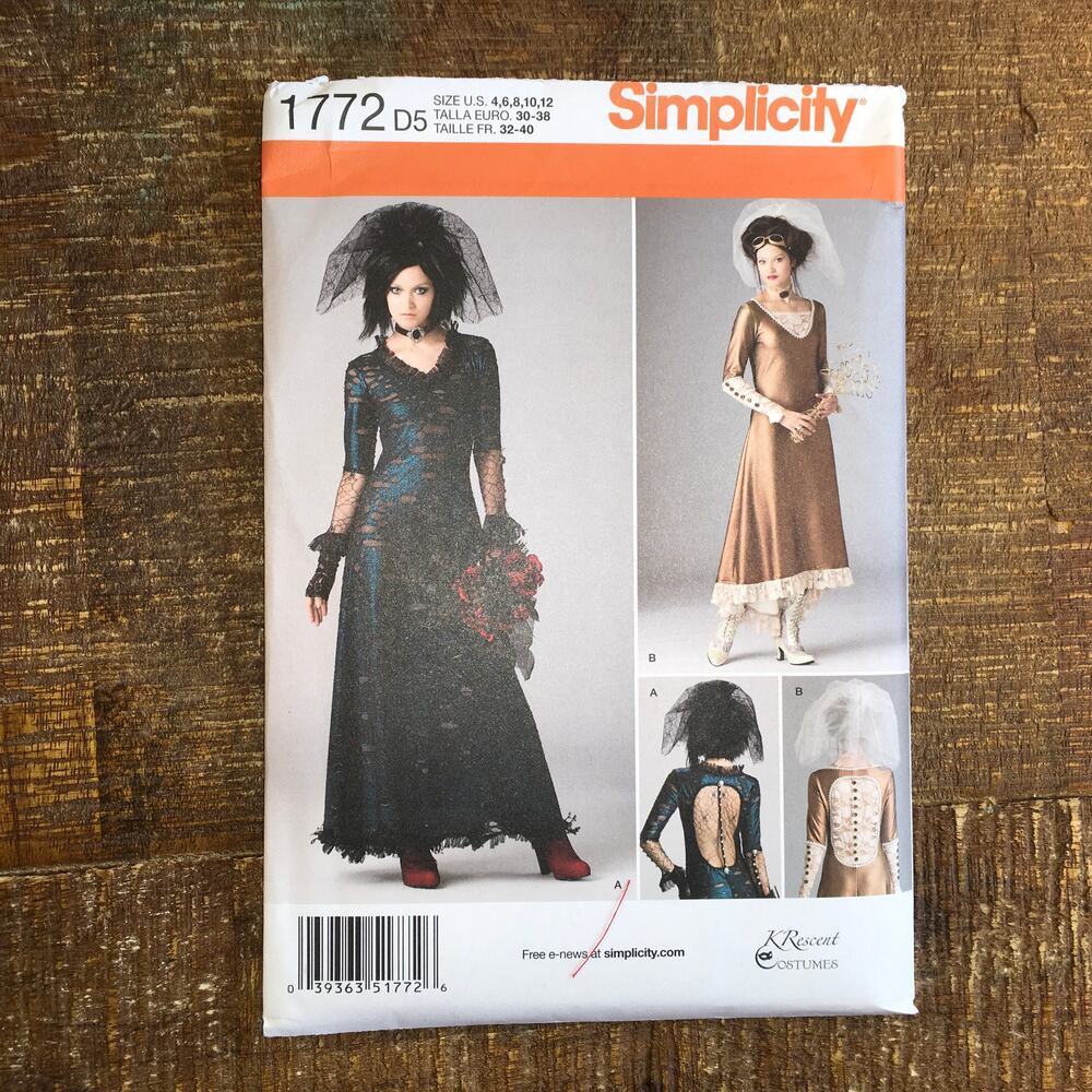 Simplicity Sewing Pattern 1772 Feminine Goth Victorian Dress Costume 4-12 UNCUT